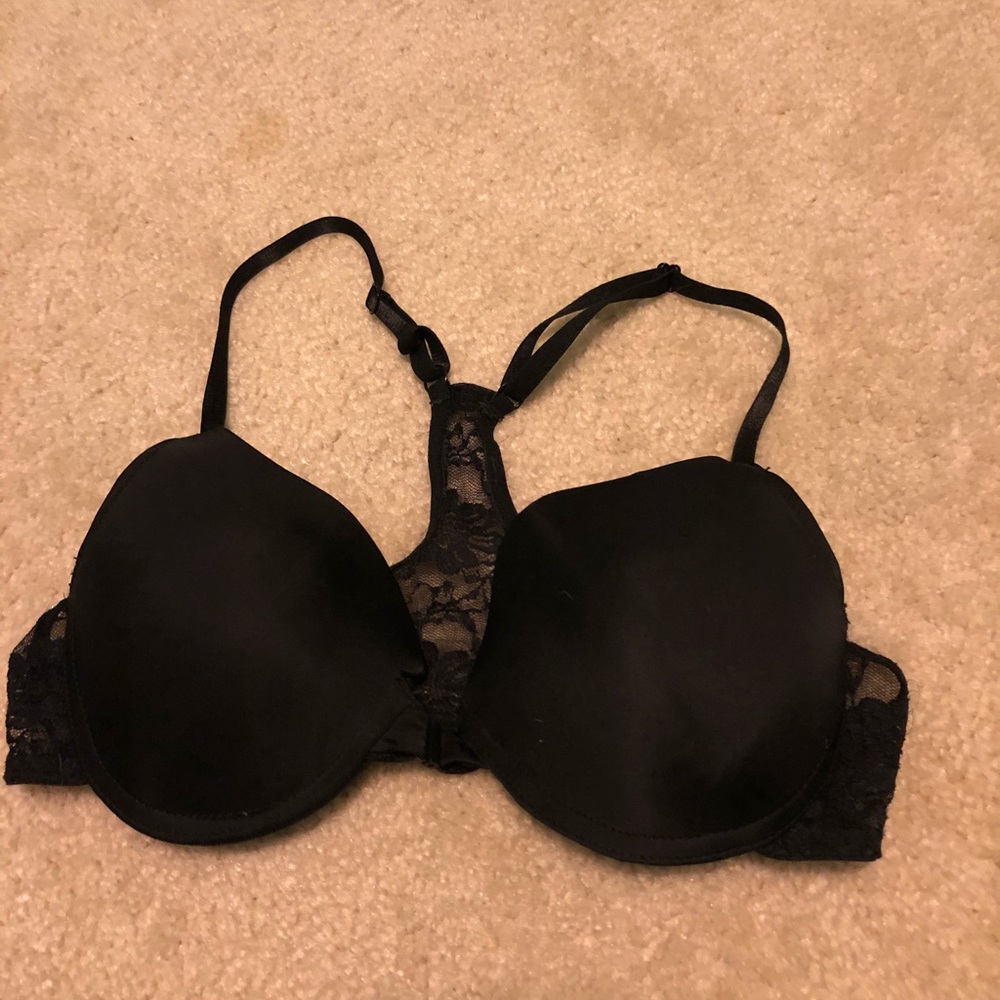 black racer back bra with lace
